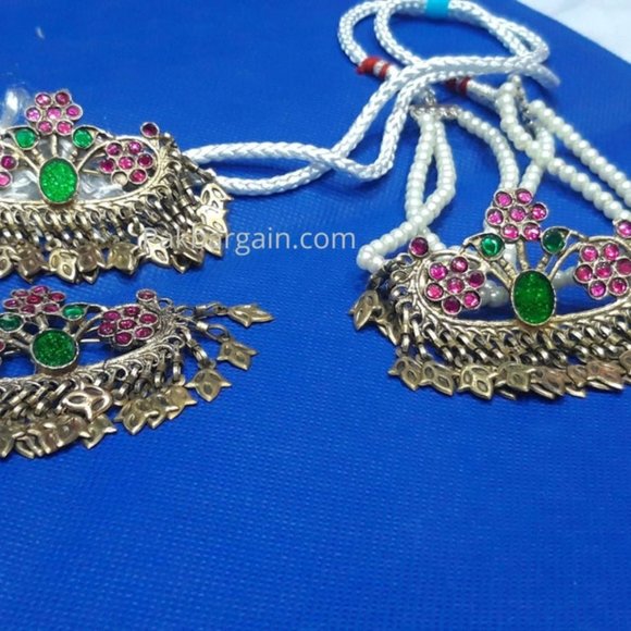 Afghan Three Flower Jewelry Set, Tribal Afghan Pearls Choker With Earrings - Picture 7 of 7